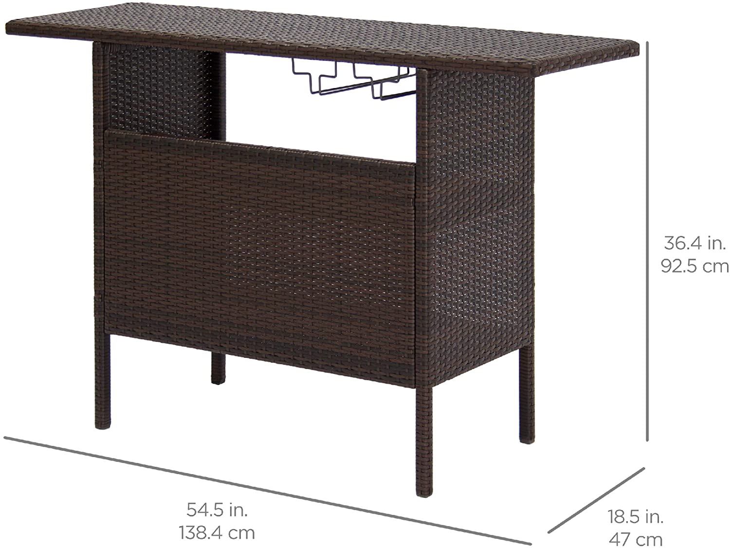 Outdoor S Wicker Bar Counter Table Backyard Furniture w/ 2 Steel