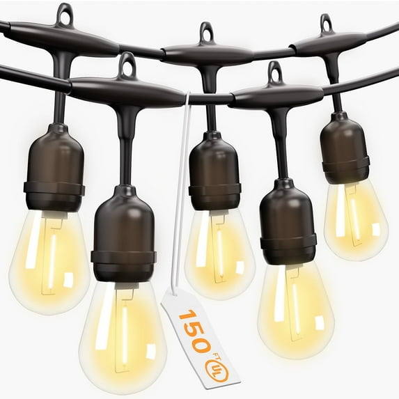 Outdoor Safety String Lights 150FT - 24V 20W Commercial Grade Low Voltage Strand with 60 S14 Shatterproof Bulbs for Tree Garden Yard | Warm Yellow 3500K Party Lights | IP65 Waterproof | UL Listed