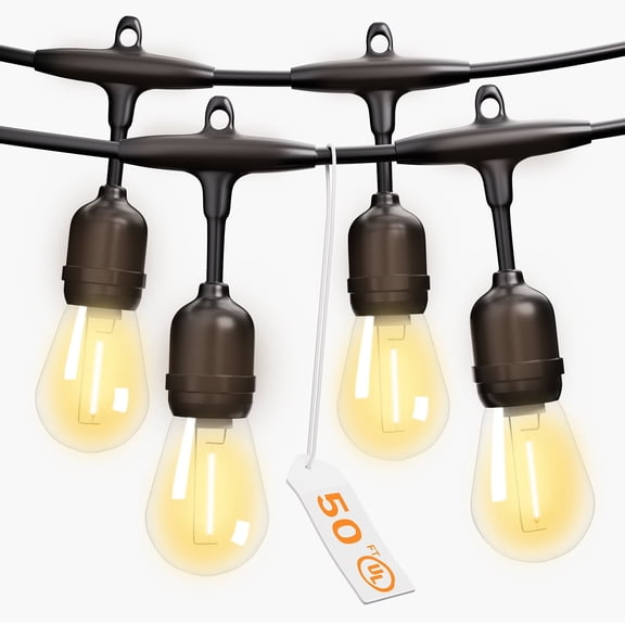 Outdoor Safety String Lights 50FT - 24V 20W Commercial Grade Low Voltage Strand with 20 S14 Shatterproof Bulbs for Tree Garden Yard | Warm Yellow 3500K Party Lights | IP65 Waterproof | UL Listed