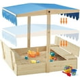 Outdoor Sandbox for Kids,Wooden Sandboxw/ 2 Foldable Bench Seats
