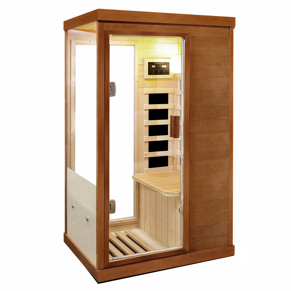 Outdoor Sauna 1 Person Hemlock Low EMF Dry Sauna with Tempered Glass
