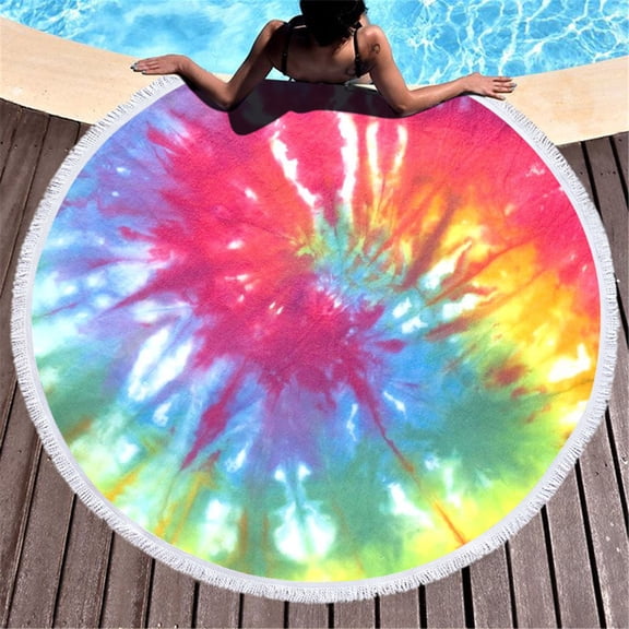 Kyusrd Round Printed Beach Towel Microfiber Shawl Beach Towel Beach Mat