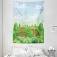 thumbnail image 1 of Outdoor Scene Tapestry, Idyllic Illustration of Sun Rays Trees Fields Rural Landscape, Wall Hanging for Bedroom Living Room Dorm Decor, 60W X 80L Inches, Lime Green and Multicolor, by Ambesonne, 1 of 2