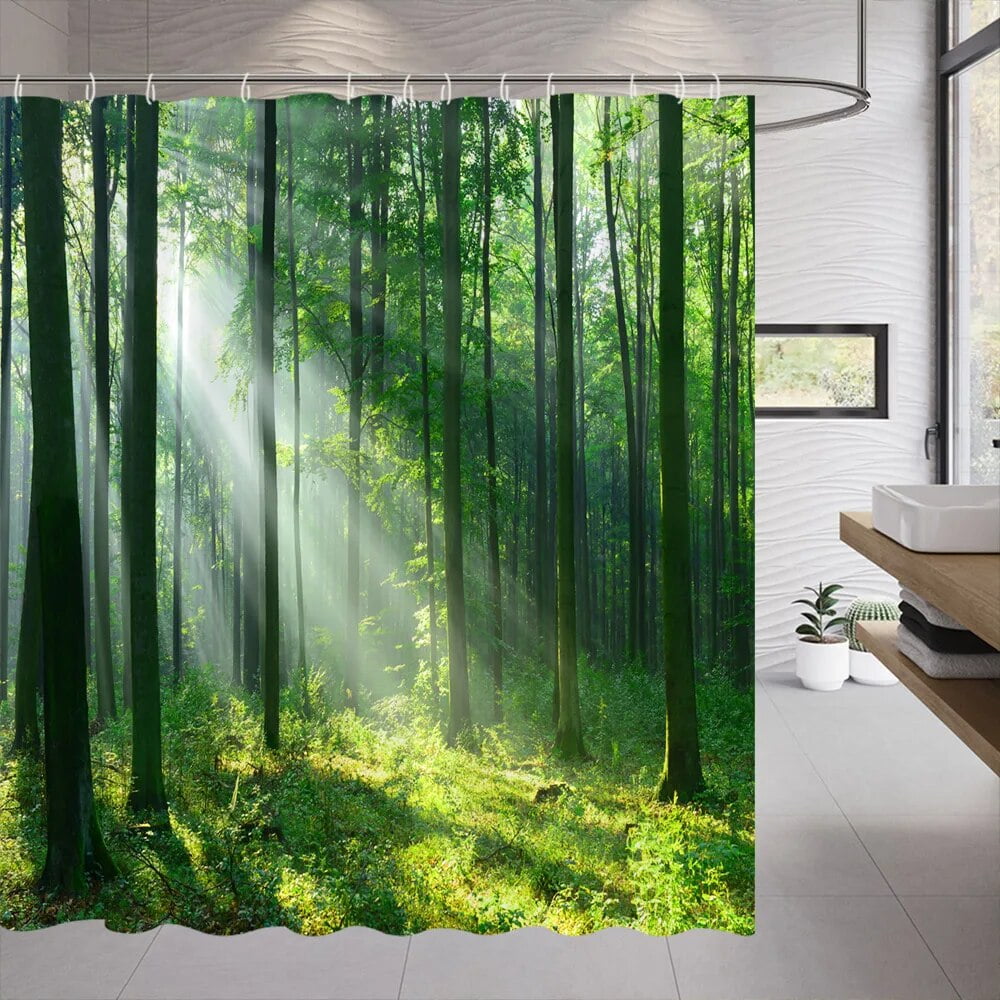 Outdoor Scenic Shower Curtain Plant Landscape Forest Waterfall Red Leaf ...