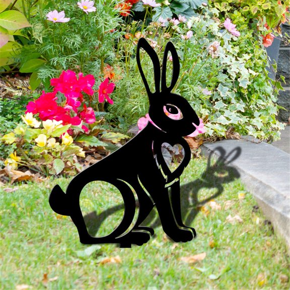 Outdoor Sculpture Funny Acrylic Art BunnySilhouette Garden Stakes Hollow AnimalFigurines Yard GroundInsert Easter Welcome Signs Rabbits Happy Easter Spring Decor for Festival Home Party Supplies