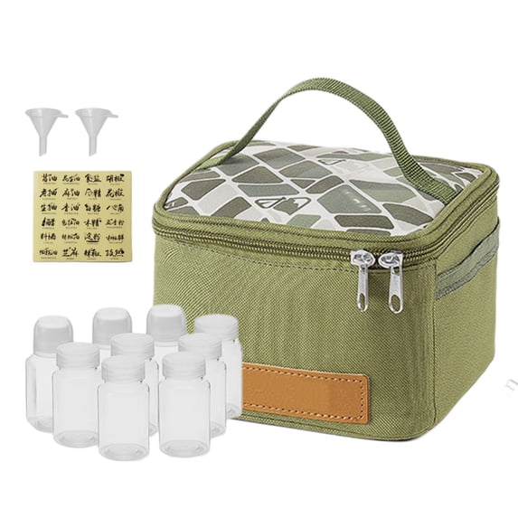 Outdoor Seasoning Storage Bag, 9-Piece Camping Seasoning Bottle Storage Bag Set, Seasoning Jar Set Portable Cosmetic Bag, 6.3"x6.3"x 4"