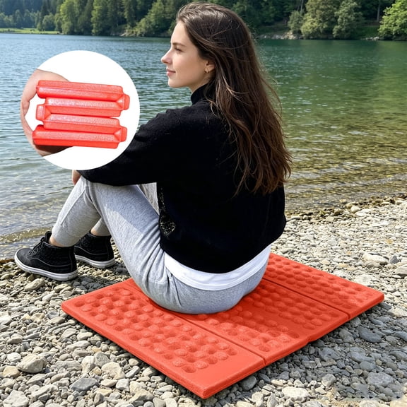 Outdoor Seat Cushion - Foldable Waterproof Foam Pad, Thickened Shock Absorbing, Lightweight Portable, Camping Picnic Hiking Beach Stadium, Travel Use, Red, Ccwuwei