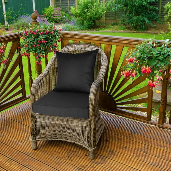 Outdoor Seat Cushion Set 18" Square Pillow 19" Square Seat Cushion Waterproof Fade Resistant Patio Furniture Cushions with Removable Cover Deep Seat & Back Cushion for Chair Sofa Couch Black