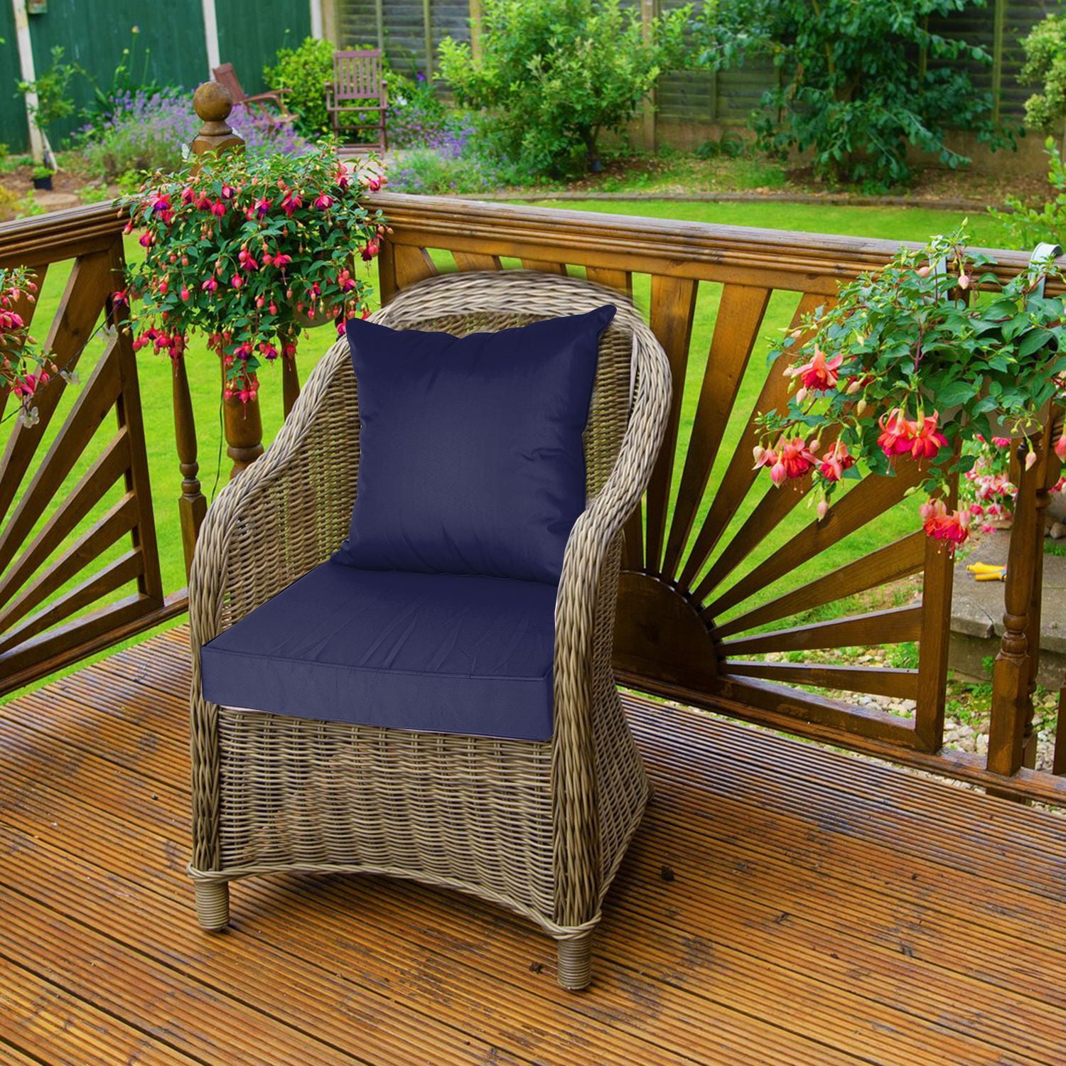 Outdoor Seat Cushion Set 18" Square Pillow 19" Square Seat Cushion Waterproof Fade Resistant Patio Furniture Cushions with Removable Cover Deep Seat & Back Cushion for Chair Sofa Couch Dark Blue