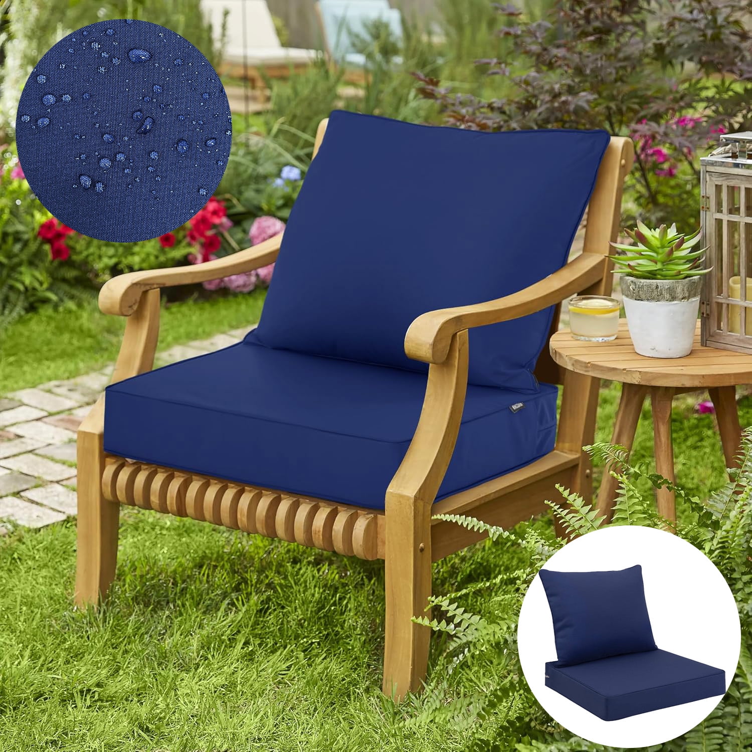 Outdoor Seat Cushion Set 19 x 19 Inch Waterproof & Fade Resistant Patio Furniture Cushions with Removable Cover, Outdoor Sofa Replacement Seat & Back Cushions for Chair Sofa Couch, Navy Blue