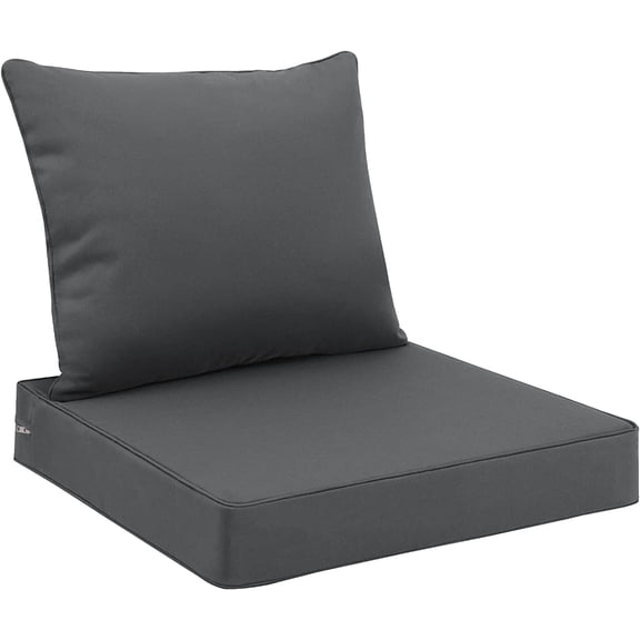 Outdoor Seat Cushion Set 22 x 24 Inch Dark Gray Waterproof Fade-Resistant Rectangular Patio Cushions with Removable Washable Cover, Medium-Firm Foam, Tie Straps and Zipper Closure