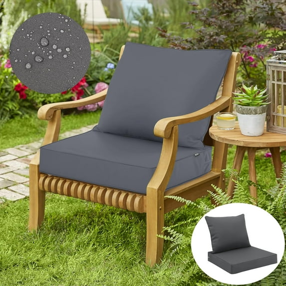 Outdoor Seat Cushion Set 24 x 24 Inch Waterproof & Fade Resistant Patio Furniture Cushions with Removable Cover, Outdoor Sofa Replacement Seat & Back Cushions for Chair Sofa Couch, Gray