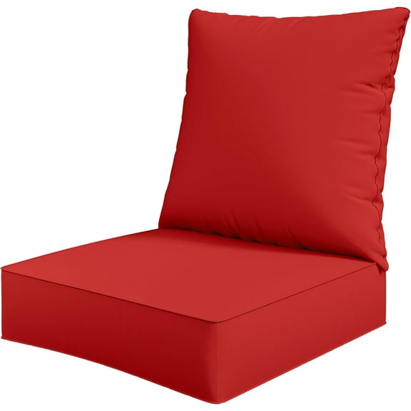 Outdoor Seat Cushion Set 24 x 24 x6.5 Inch Splash-Proof & Fade Resistant Patio Furniture Cushions with Removable Cover Deep Seat & Back Cushion with Straps for Chair Sofa Couch