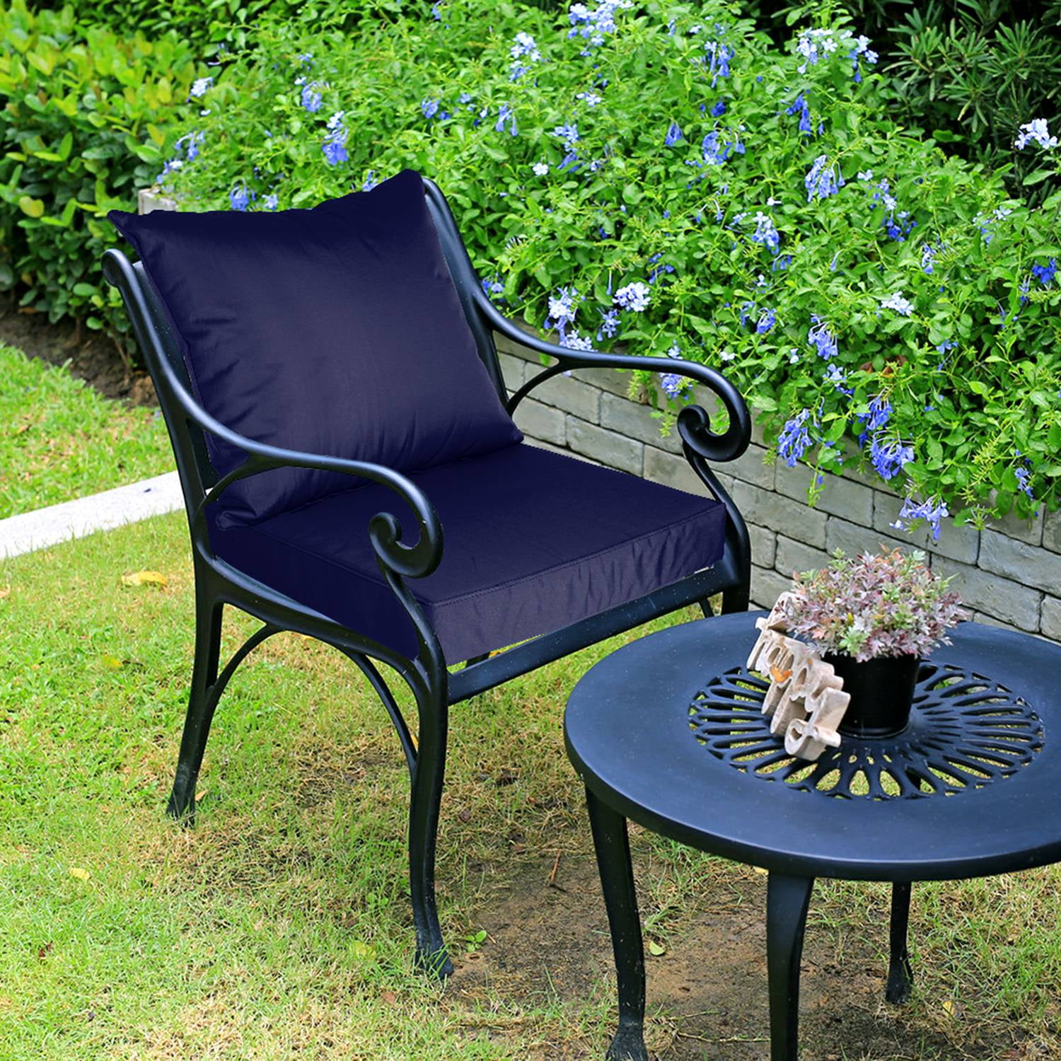 Outdoor Seat Cushion Set TeqHome 18" Square Pillow 19" Square Seat Cushion Waterproof Removable Cover Deep Seat & Back Cushion for Chair Sofa Couch Dark Blue