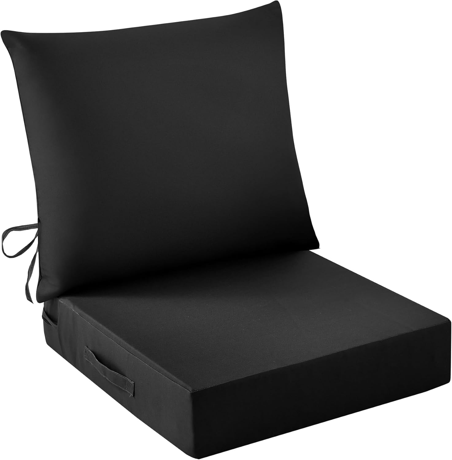 Outdoor Seat Cushion Set, Waterproof & Fade Resistant Patio Chair Cushions, Outdoors Cushion for Patio Furniture, 24 x 24 x 5.75 Inch, Outdoor Couch Cushions with Handle and Ties, Black