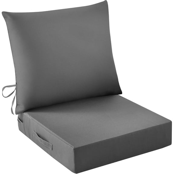 Outdoor Seat Cushion Set, Waterproof & Fade Resistant Patio Chair Cushions, Outdoors Cushion for Patio Furniture, 24 x 24 x 5.75 Inch, Outdoor Couch Cushions with Handle and Ties, Grey