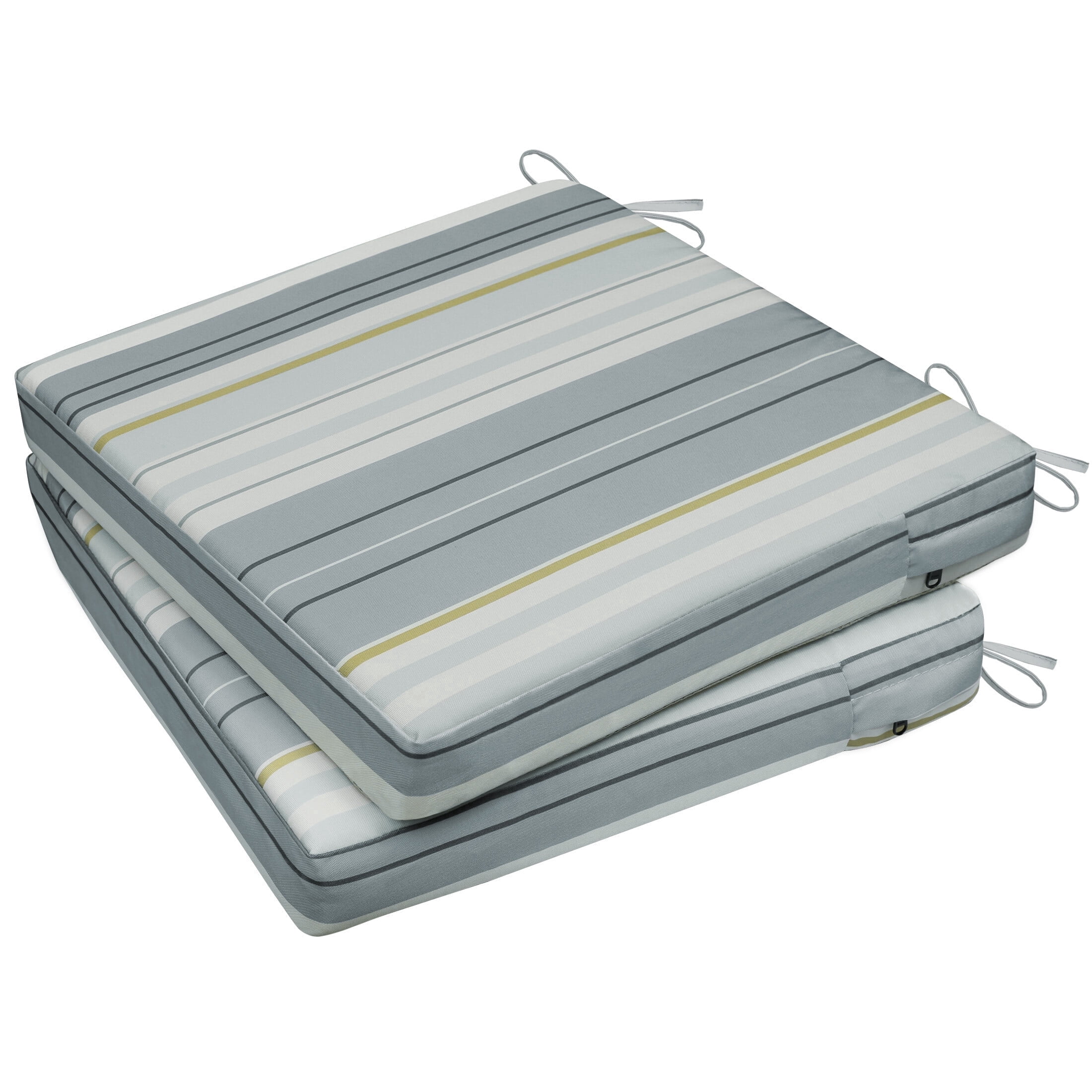 Outdoor Seat Cushion for Patio Furniture Dining Chair Pad Replacement, 20 x 20, Set of 2, Gray Stripes