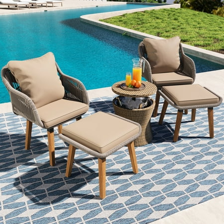 Outdoor Seating Group | Cool Bar Table with 20 Can Capacity | Woven Rope Design | Easy to Assemble