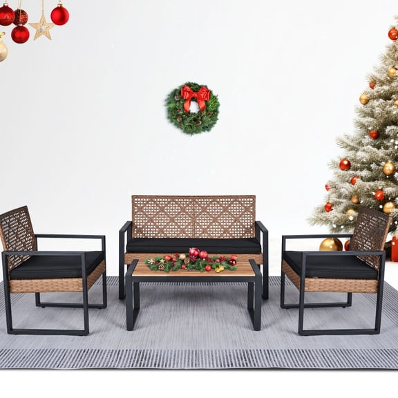 Outdoor Seating Group with Wicker Chairs / Weather-Resistant for Balcony