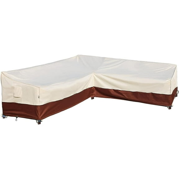 Outdoor Sectional Cover L-Shaped Garden Patio Furniture Covers Waterproof Rip-Stop Anti-UV 600D Outdoor Couch Sofa Cover with 3 Air Vents, 120"(90"L) x 33''D x 35''H, Beige & Reddish Brown