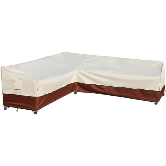 Outdoor Sectional Cover L-Shaped Garden Patio Furniture Covers Waterproof Rip-Stop Anti-UV 600D Outdoor Couch Sofa Cover with 3 Air Vents, 85"(110''L) x 32''D x 31''H, Beige & Reddish Brown
