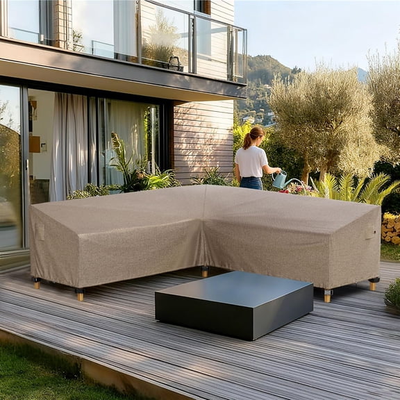 Outdoor Sectional Cover fit 95 x 95 inch, 94 x 93, 93 x 92 L-Shaped  Sofa Waterproof Weatherproof 600D Heavy Duty Garden Furniture Cover for Outside L Shape Couch, Brown