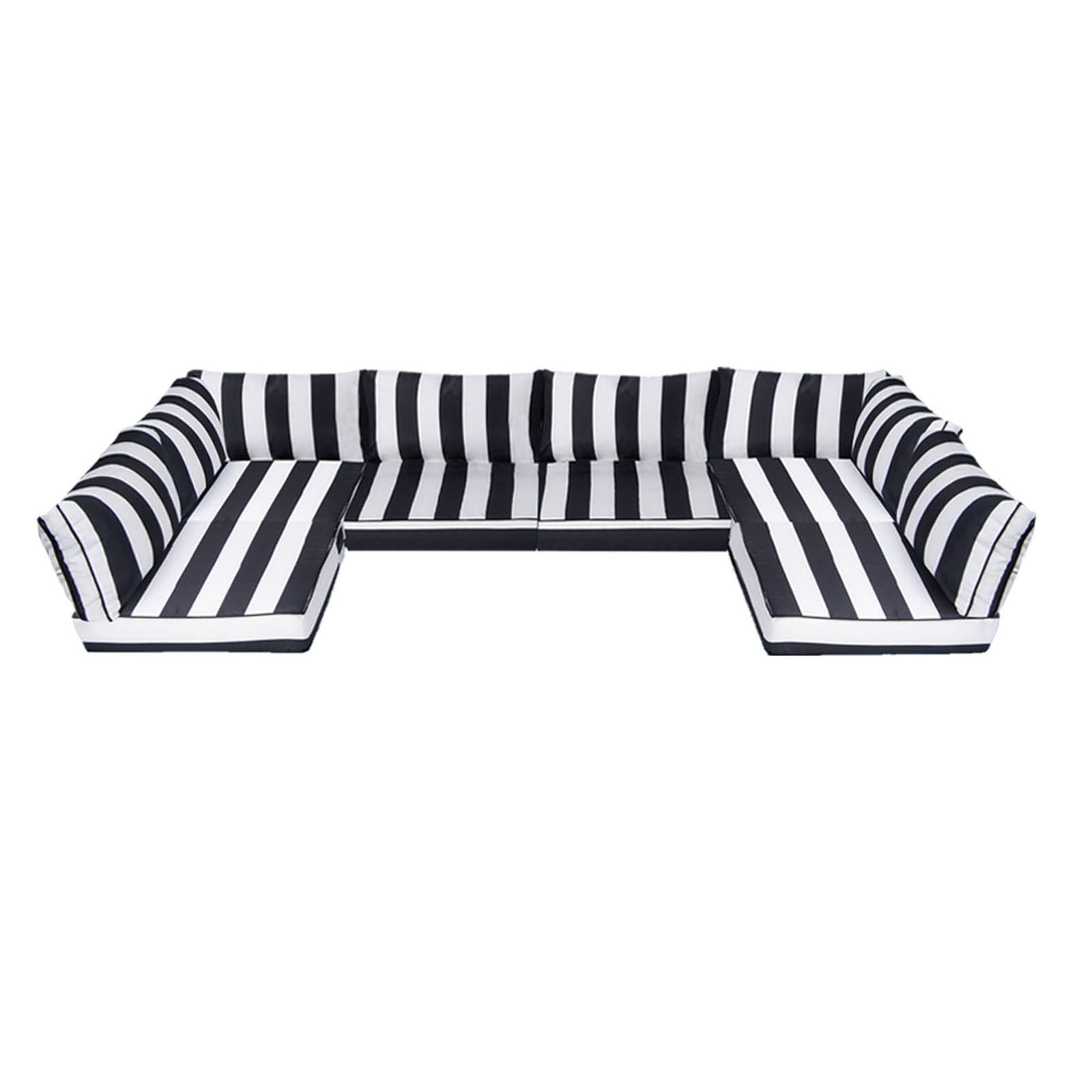 Outdoor Sectional Cushions, 6 Seat Patio Sectional Cushions, 4" Foam High-Density, Water-Resistant Patio Sofa Cushions Replacement Set（Black white）