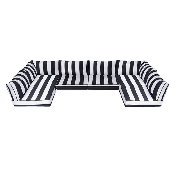 Outdoor Sectional Cushions, 6 Seat Patio Sectional Cushions, 4" Foam High-Density, Water-Resistant Patio Sofa Cushions Replacement Set(Black white)