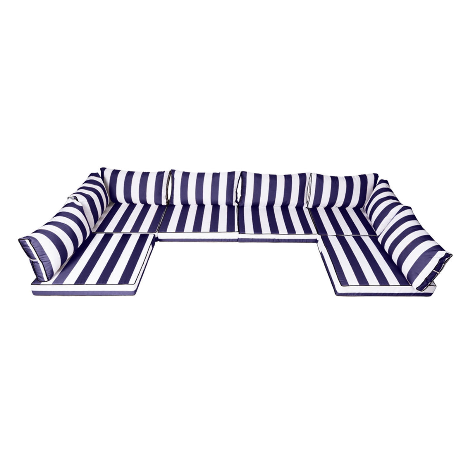Outdoor Sectional Cushions, 6 Seat Patio Sectional Cushions, 4" Foam High-Density, Water-Resistant Patio Sofa Cushions Replacement Set（Blue white）
