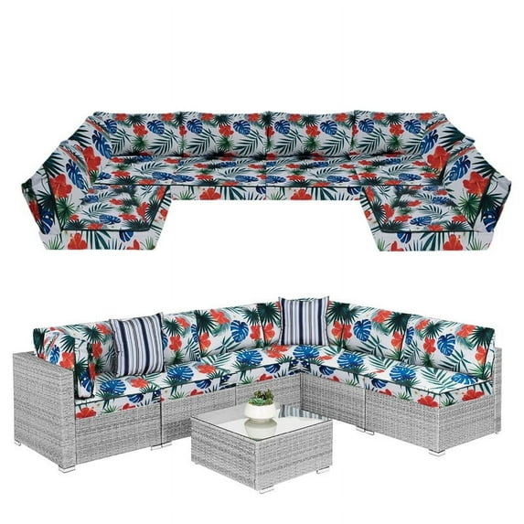 Outdoor Sectional Cushions, 6 Seat Patio Sectional Cushions, 4" Foam High-Density, Water-Resistant Patio Sofa Cushions Replacement Set(Floral color)