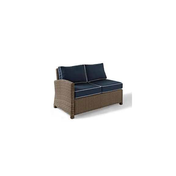 Outdoor Sectional Loveseat - Weathered Brown Frame, Navy Cushions - Patio Seating
