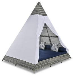 アウトドア寝具 sun Steel Patio Wicker Sunbed with Side and Overhead Curtain