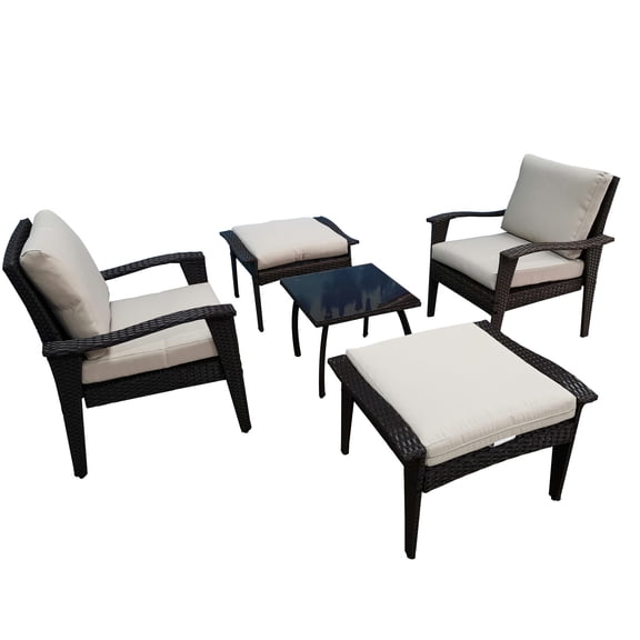 Outdoor Sectional Sofa | 2 Seating Capacity for Patio | Wicker/Rattan and Glass Table | Removable Cushions for Easy Maintenance