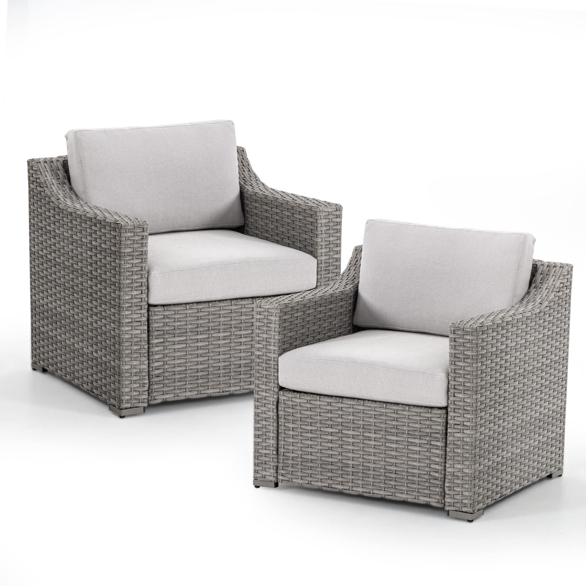 Outdoor Sectional Sofa Patio Conversation Set Wicker Outdoor Furniture with 2 Chairs All Weather Cushioned Seating for Backyard Porch Balcony (Gray/Beige)