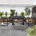thumbnail image 1 of Outdoor Sectional Sofa Set for 5 Person – 4-Piece Conversation Set with Removable Cushions, Brown Metal and Wood Frame, Acacia Wood Tabletop, Gray, 1 of 6