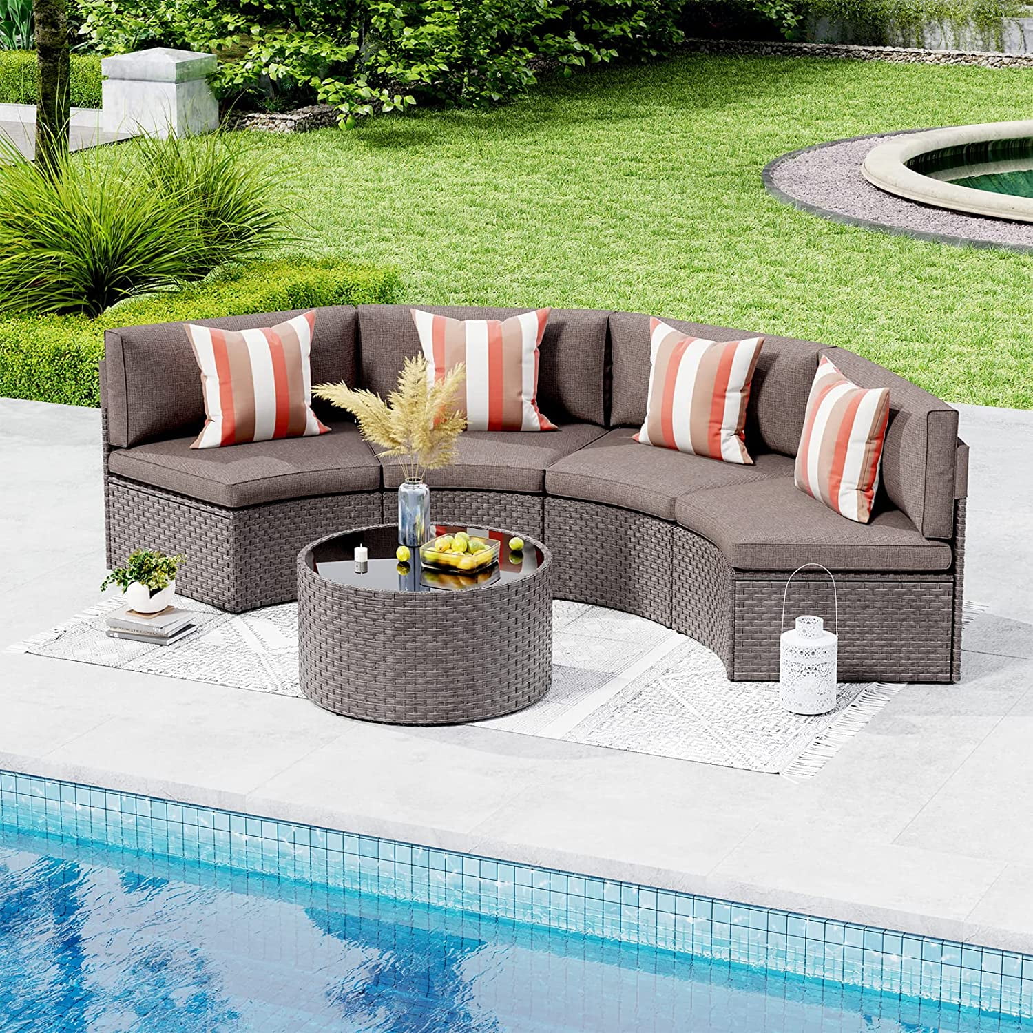Outdoor Sectional Sofa Set, Half-moon Furniture with Cover, Patio