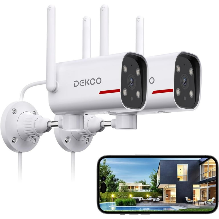 DEKCO 2K Outdoor Security Camera Pack, Wired/Wireless, Night