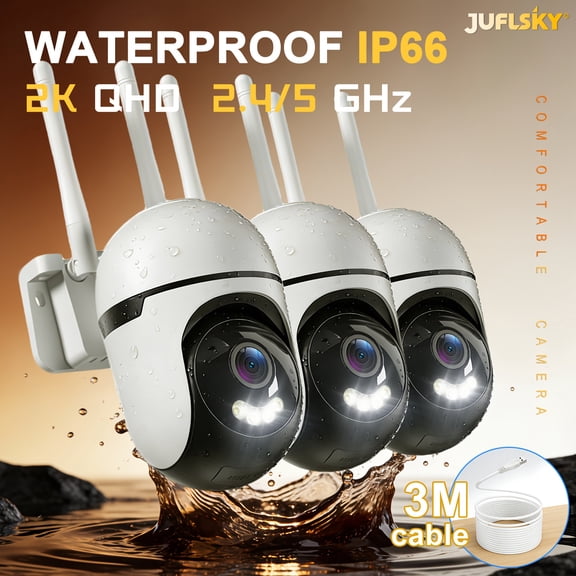 Outdoor Security Camera 2K, 3M Cable, IP66, 360° Tracking, Color Night Vision, AI Detection for Pets Baby Elder, Indoor/Outdoor, 2.4G/5G WiFi