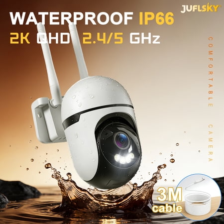 Outdoor Security Camera 2K, 3M Cable, IP66, 360° Tracking, Color Night Vision, AI Detection for Pets Baby Elder, Indoor/Outdoor, 2.4G/5G WiFi