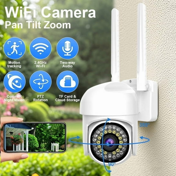 Outdoor Security Camera WiFi, Dual-Light Full Color Night Vision, Pan Tilt 355 IP65 Waterproof, 2-Way Audio, 5G/2.4G Dual-Band, Works with App, Cloud Storage