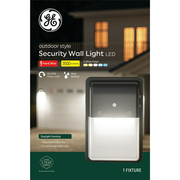 GE Outdoor Security LED Wall Light with Dusk to Dawn Sensor, Hardwired, 3500 Lumens