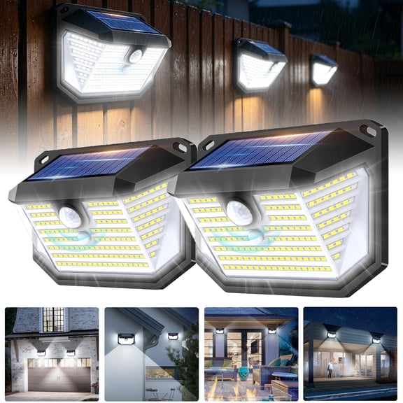 Outdoor Security Lights,LED Solar Wall Lights with Motion Sensor,3 Lighting Modes,270° Wide Angle,High-Performance Solar Panel,IP65 Waterproof Energy-Saving Wall Mounted Lights for Garden,Yard,2Pack