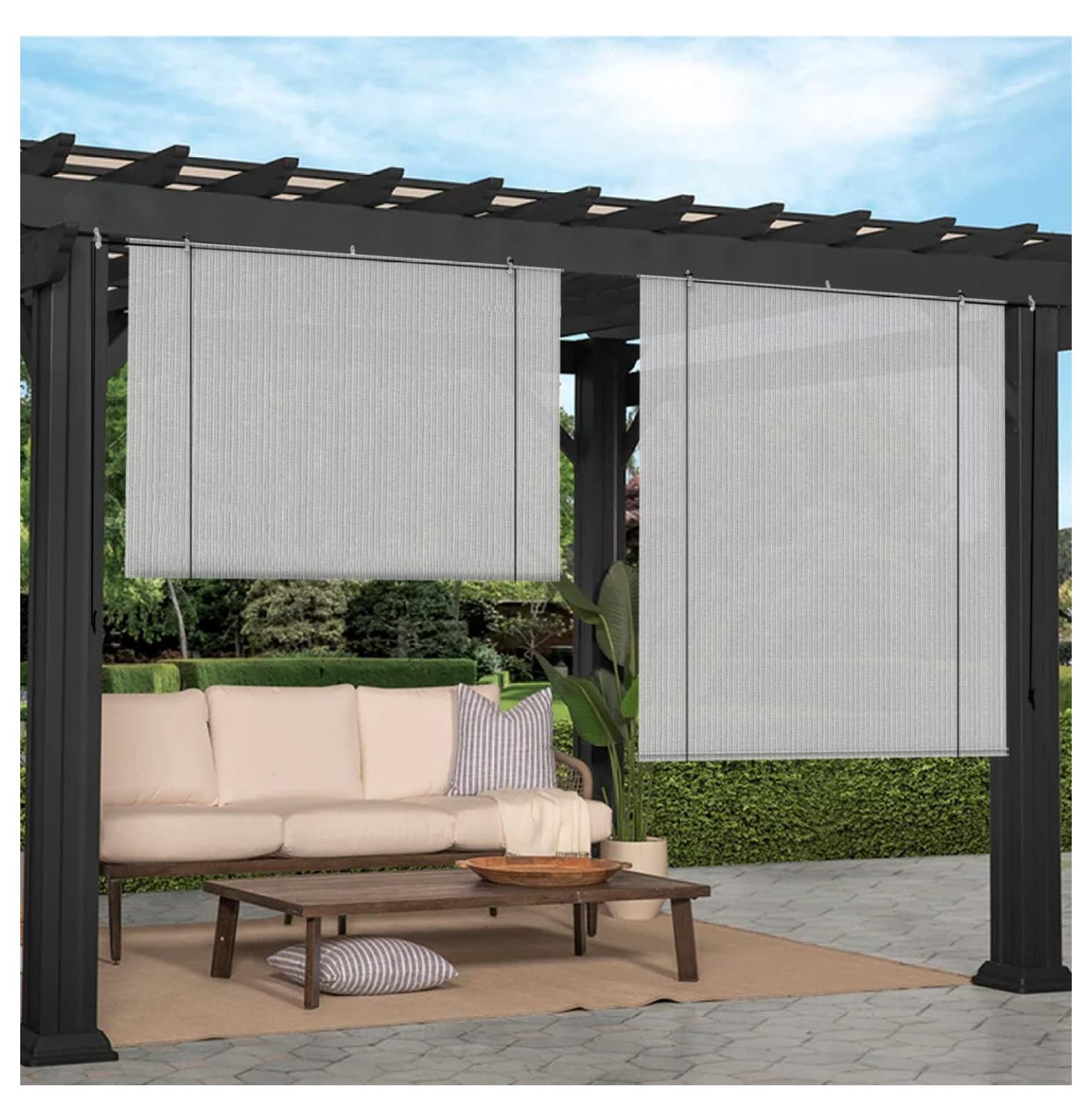 Outdoor Shade 4'W×13.5'H Patio Shades Roll Up Outdoor Patio Blinds ...