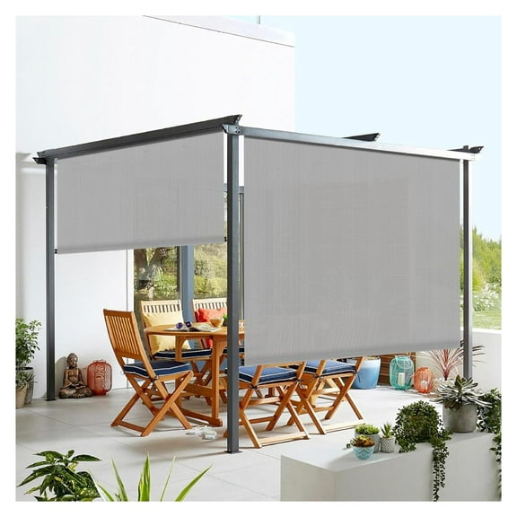Outdoor Shade Blinds Roll Up Privacy Screen - Patio Pergola Balcony Deck Window Coverings, 6'x6' Light Gray Light Grey 72"W x 72"H