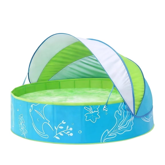 Outdoor Shade Pool Sun Protection Design Sunshade Backyard Courtyard Water Play Basin, Portable Foldable Above-Ground Swimming Pool with Cover for Summer Family Gathering