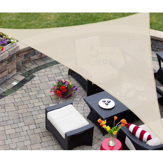 Outdoor Shade Sails, 10' x 10' x 10' Sun Shade Sail UV Block Canopy for Patio Backyard Lawn Garden, Cream