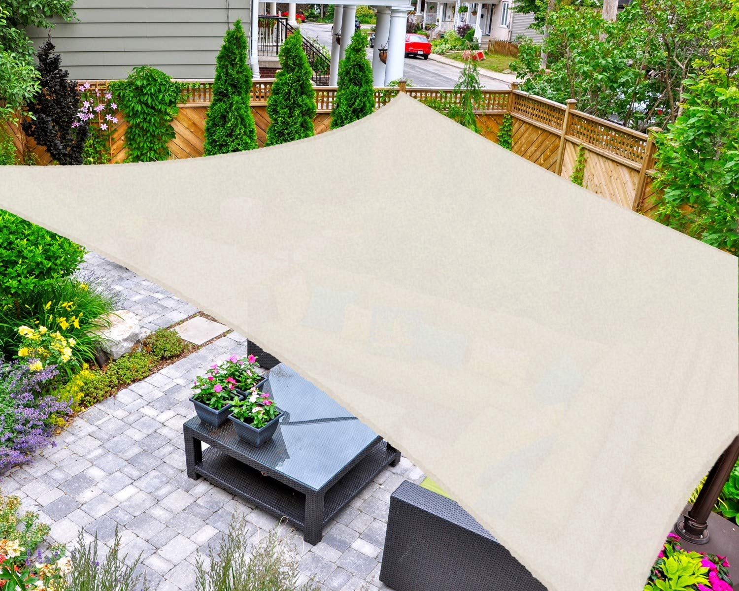 Outdoor Shade Sails, 16' x 20' Sun Shade Sail UV Block Canopy for Patio Backyard Lawn Garden, Cream