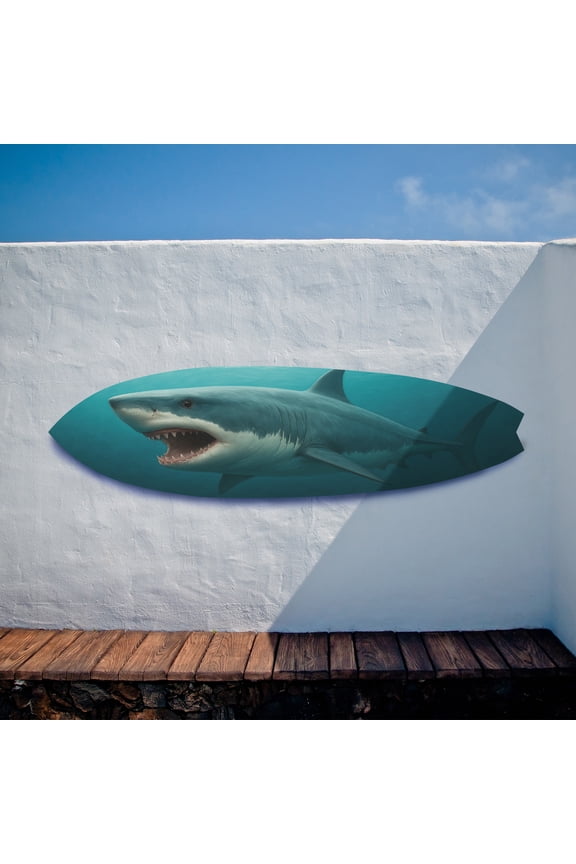 Outdoor Shark Surfboard Wall Art – Ocean Themed Shark Decor, Weatherproof PVC Beach House Sign Decorative Coastal Wall Hanging, 4 Foot