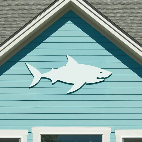 Outdoor Shark Wall Art – Weatherproof PVC Shark Decor for Beach House, Cottage, and Nautical Themed Spaces, Ocean Wall Hanging, 4 Foot