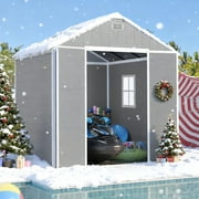 6×4.4ft Outdoor Shed & Storage, Seizeen All-Weather Plastic Sheds with Floor, Sloped Top Garden Shed with Window, Lockable Double Door Resin Patio Storage for Backyard Bike Mower